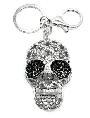 Taschenanhänger Schlüsselanhänger Totenkopf mit Strass 5cm Taschenanhänger Schlüsselanhänger Totenkopf silber schwarz mit Strass 5cm