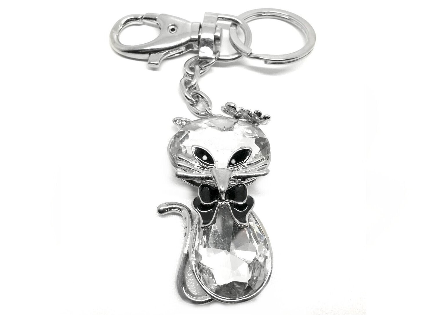 Taschenanhänger Schlüsselanhänger CAT mit Strass Silber