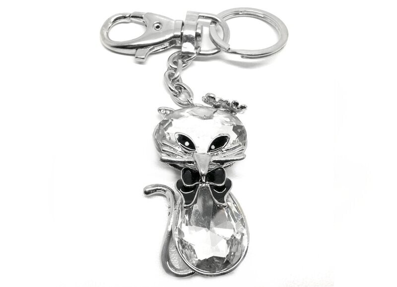 Taschenanhänger Schlüsselanhänger CAT mit Strass Silber