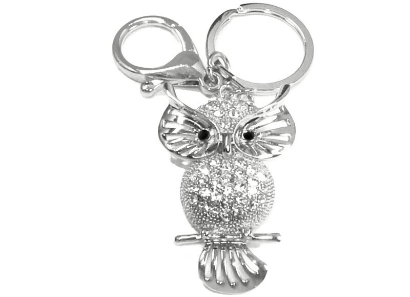 Taschenanhänger Schlüsselanhänger EULE3 mit Strass Silber