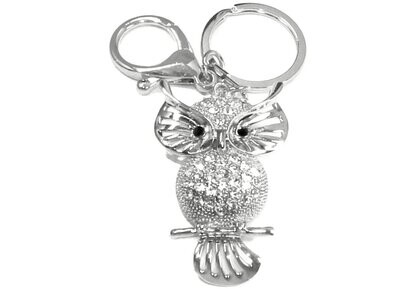 Taschenanhänger Schlüsselanhänger EULE3 mit Strass Silber