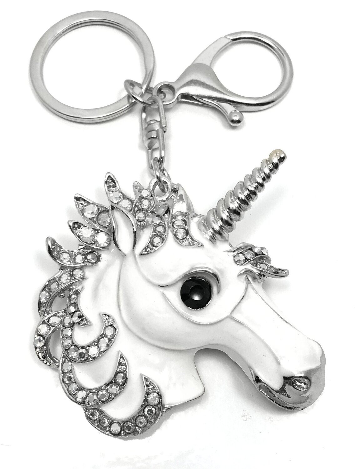 Taschenanhänger Schlüsselanhänger Einhorn mit Strass  weiss silber 5cm
