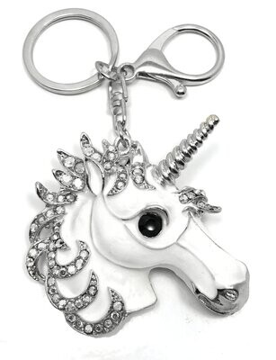 Taschenanhänger Schlüsselanhänger Einhorn mit Strass weiss siolber 5cm Taschenanhänger Schlüsselanhänger Einhorn mit Strass weiss silber 5cm
