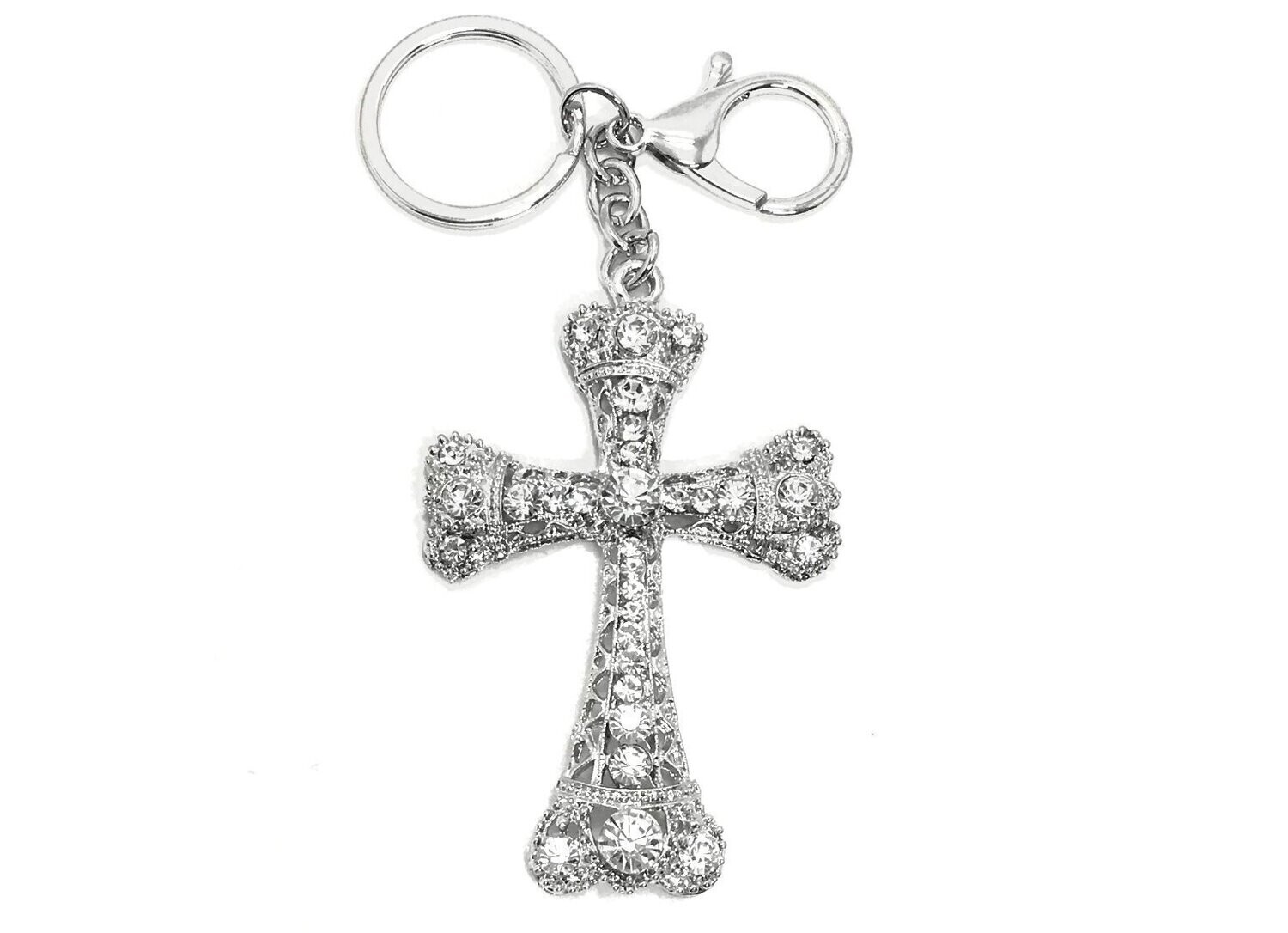 Taschenanhänger Schlüsselanhänger Kreuz Silber mit Strass 9cm