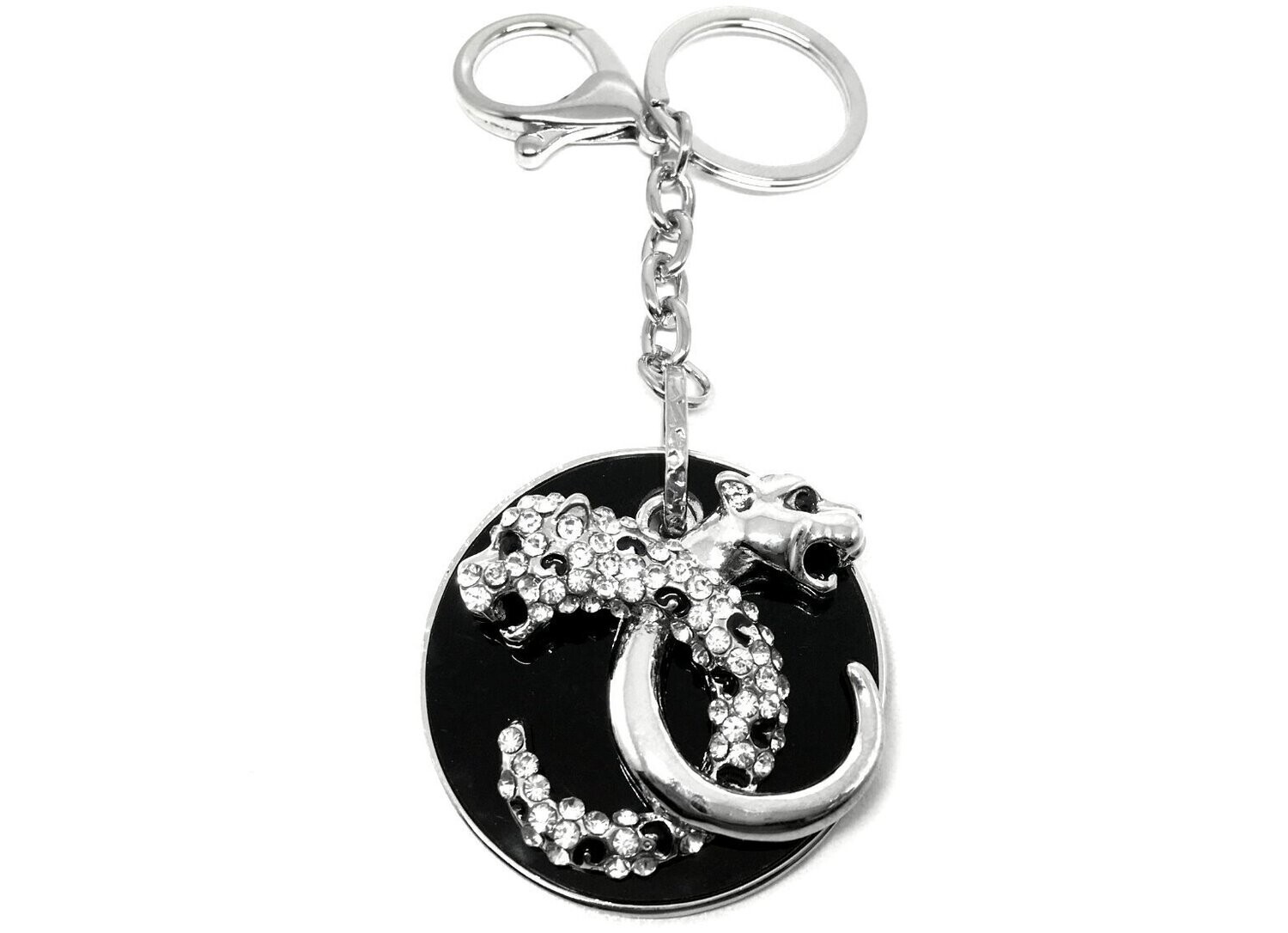 Taschenanhänger Schlüsselanhänger Leo mit Strass Silber Schwarz 5cm