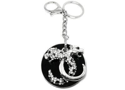 Taschenanhänger Schlüsselanhänger Leo mit Strass Silber Schwarz 5cm