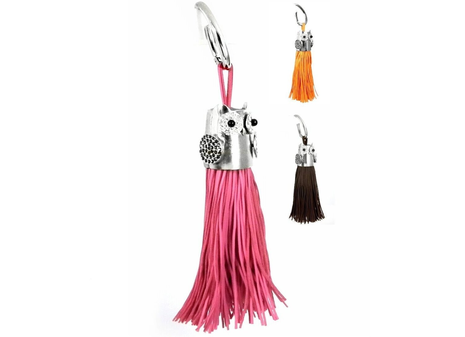 Taschenanhänger Schlüsselanhänger Eule Kunstleder Fransenquaste multi