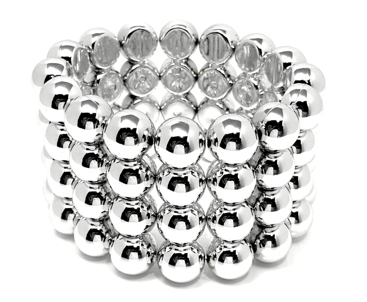 Modeschmuck Strecharmband Kugel Perlen Look Schwarz Silber 4cm