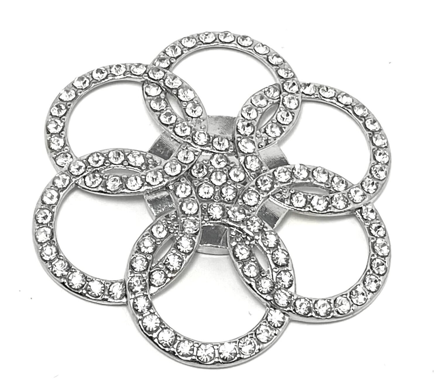 Brosche Schalclip Magnetclip Ringe Kreise mit Strass Silber  4,5cm