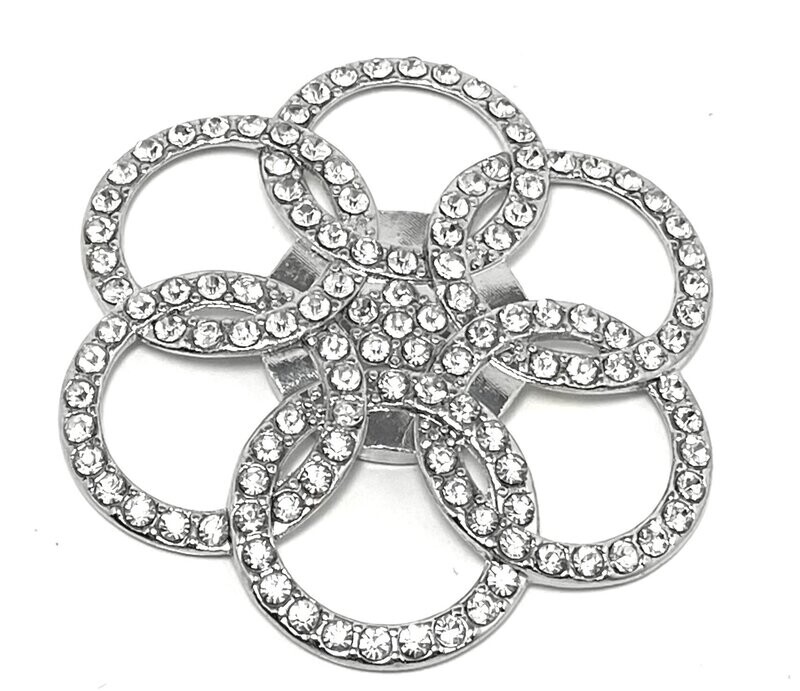 Brosche Schalclip Magnetclip Ringe Kreise mit Strass Silber 4,5cm Brosche Schalclip Magnetclip Ringe Kreise mit Strass Silber 4,5cm