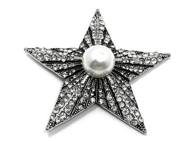 Brosche Schalclip Magnetclip Stern mit Perle und Strass Silber Schwarz 5cm Brosche Schalclip Magnetclip Stern mit Perle und Strass Silber Schwarz 5cm