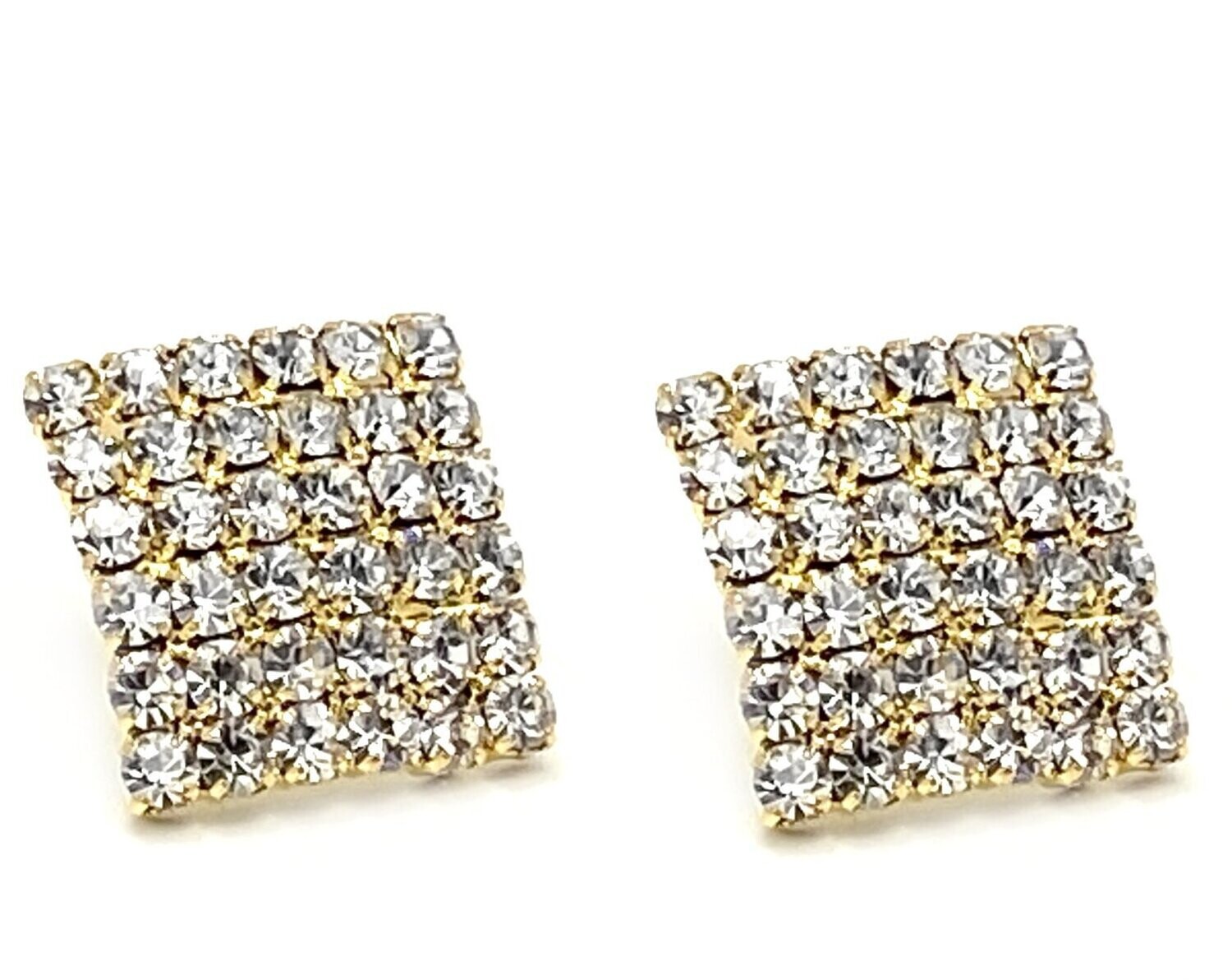 ​1 Paar Modeschmuck Clips Ohrringe Quadrat goldfarben mit klarem Strass 1,5cm