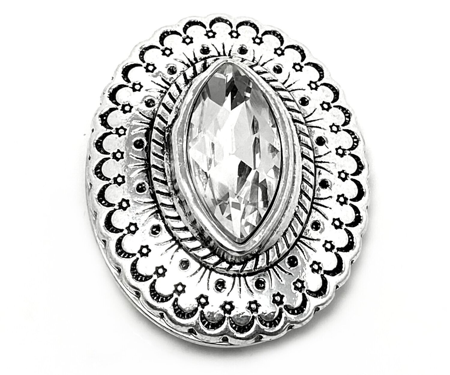 Brosche Schalclip mit Magnetclip oval  Silber mit großem Strass 5cm