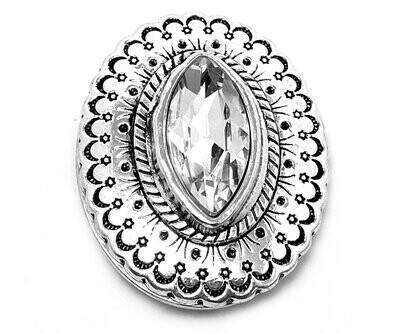 Brosche Schalclip mit Magnetclip oval  Silber mit großem Strass 5cm