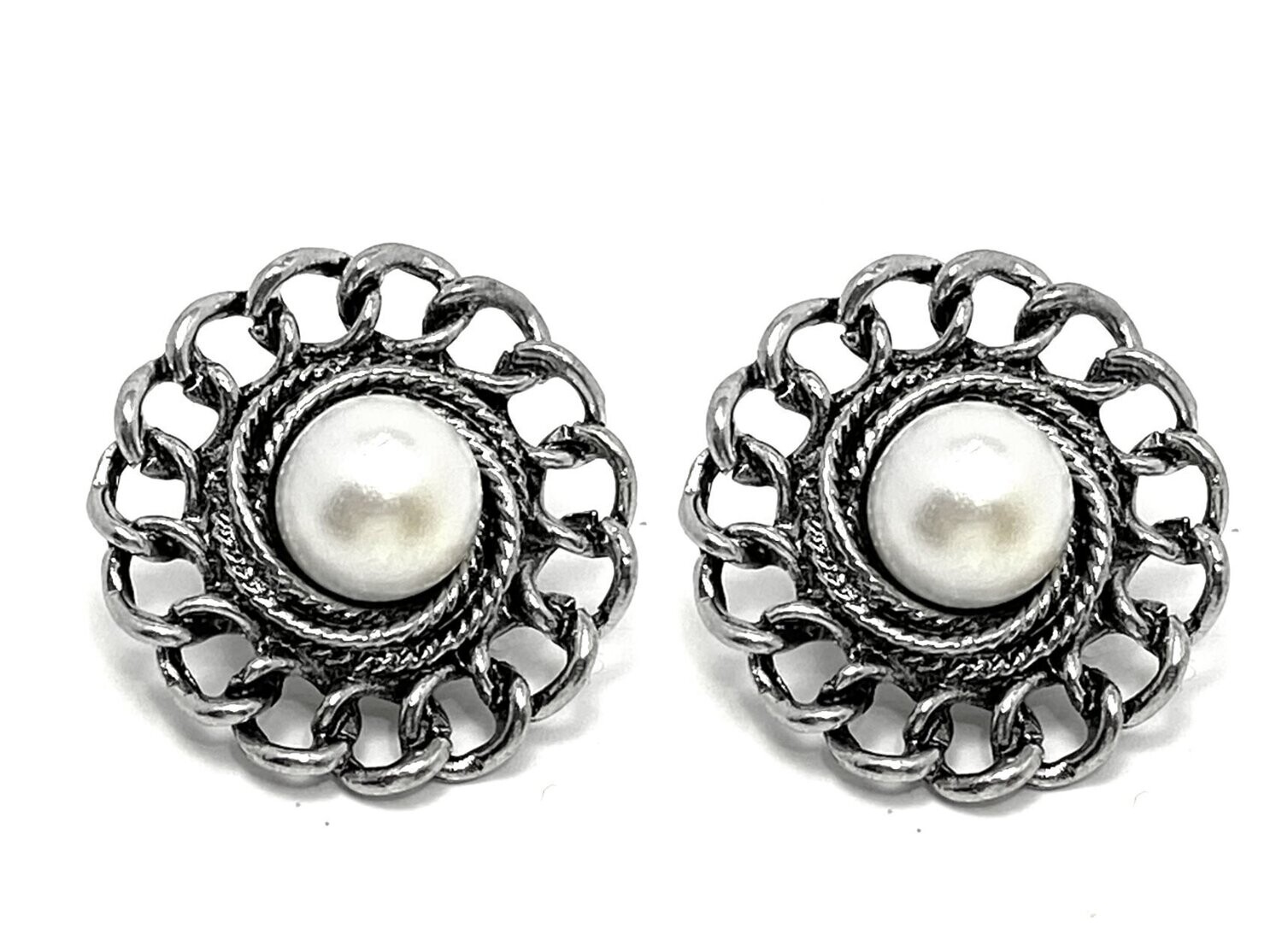 1 Paar Clips Ohrringe Blume Kette mit Perle rund Gold oder Silber 2,5cm