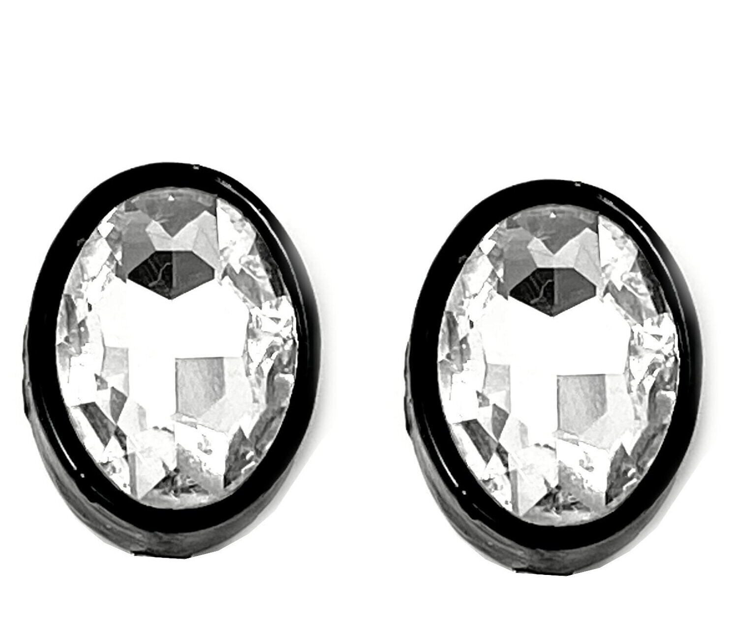 1 Paar Modeschmuck Clips Ohrringe Oval Schwarz mit großem Strass 2cm