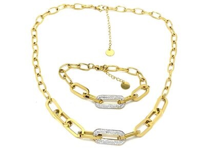2teiliges Edelstahlset Halskette und Armband Gold oder Silber mit Strass 45cm 2teiliges Edelstahlset Halskette und Armband Gold oder Silber mit Strass 45cm