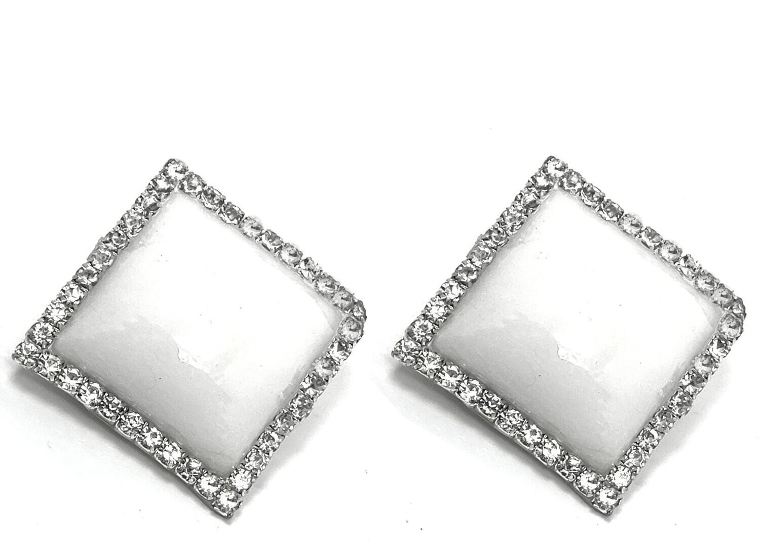 ​1Paar Clips Ohrringe Cabochon Quadrat mit Strass Bunt Silber 3cm Handarbeit
