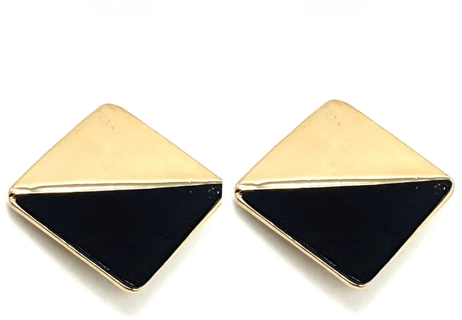 1 Paar Clips Ohrringe Lederoptik Quadrat Bicolor Schwarz Gold oder Silber 3cm