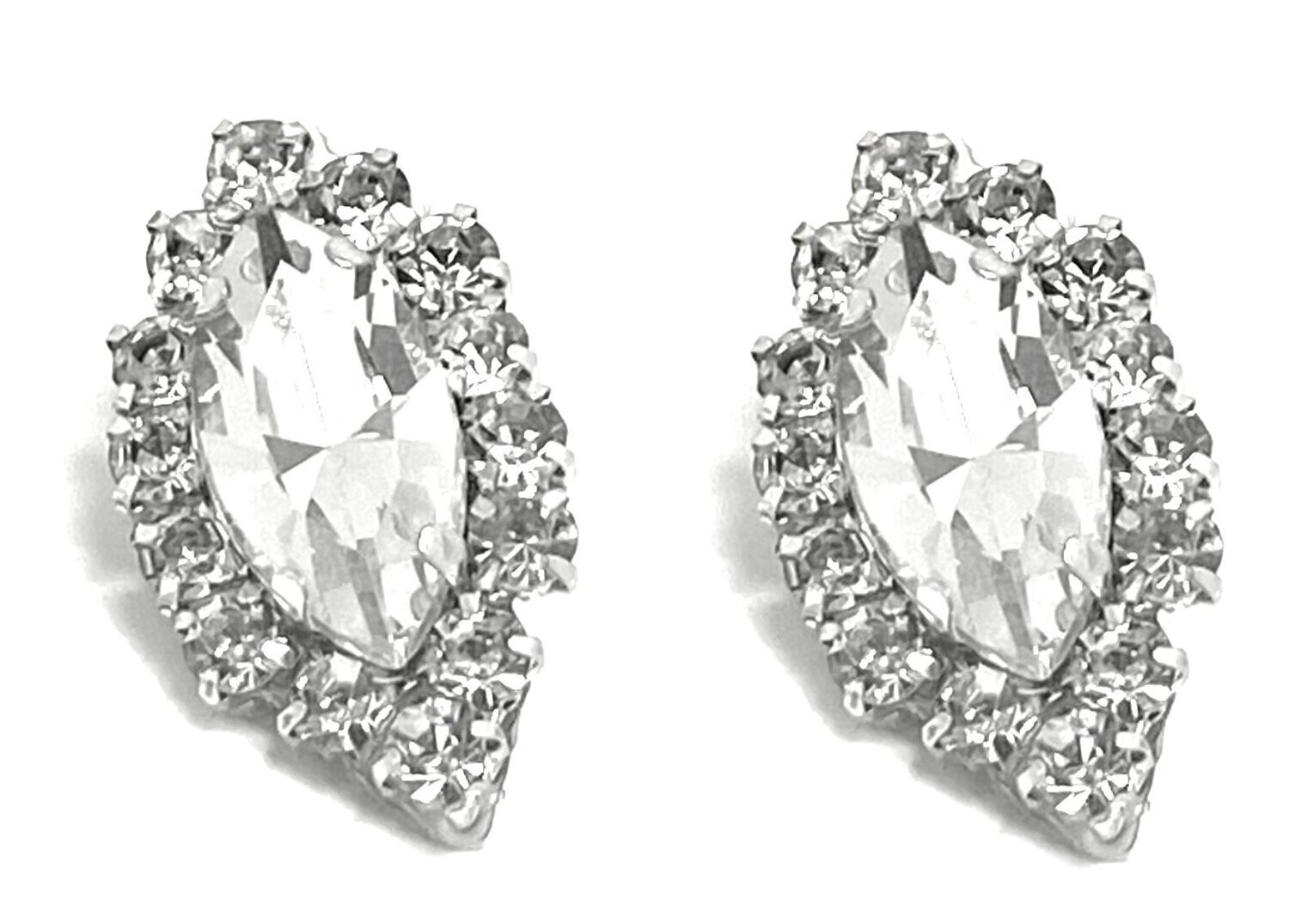 1 Paar Clips Ohrringe mit klarem Strass Silber Rund Tropfen Marquis 1,8cm