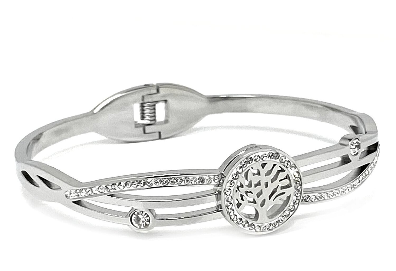 Edelstahl Armreif Armspange Silber mit Strass oval Lebensbaum 0,8 - 1,3cm breit