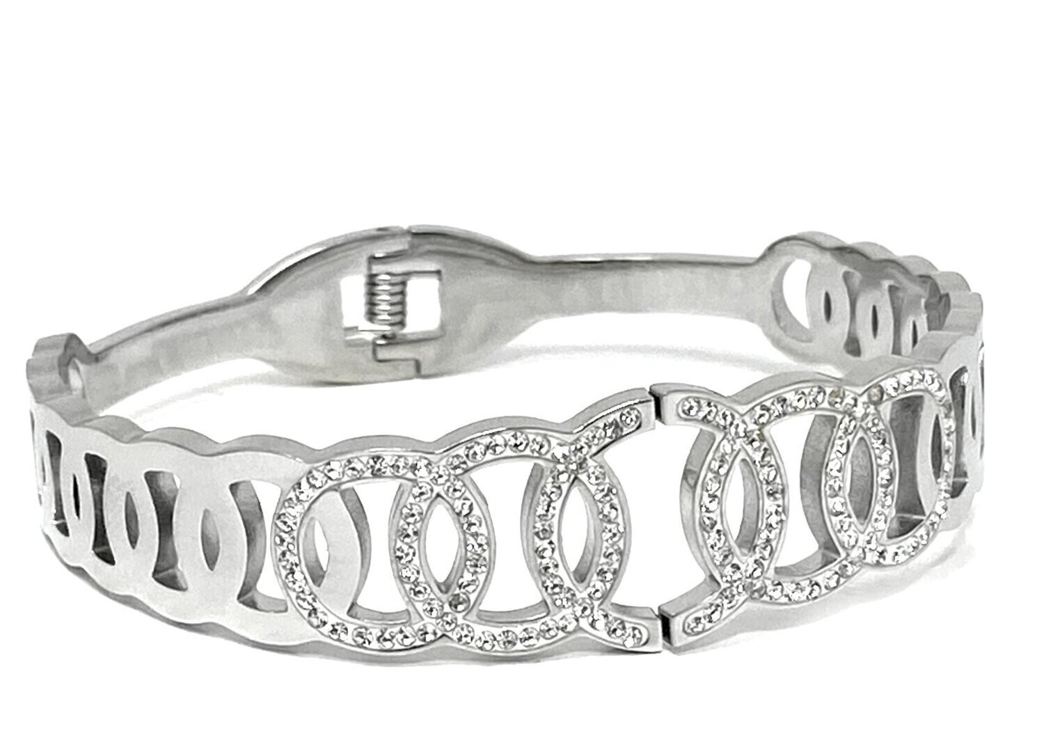 Edelstahl Armreif Armspange Silber mit Strass oval Ringe Kreis 0,8 - 1,5cm breit