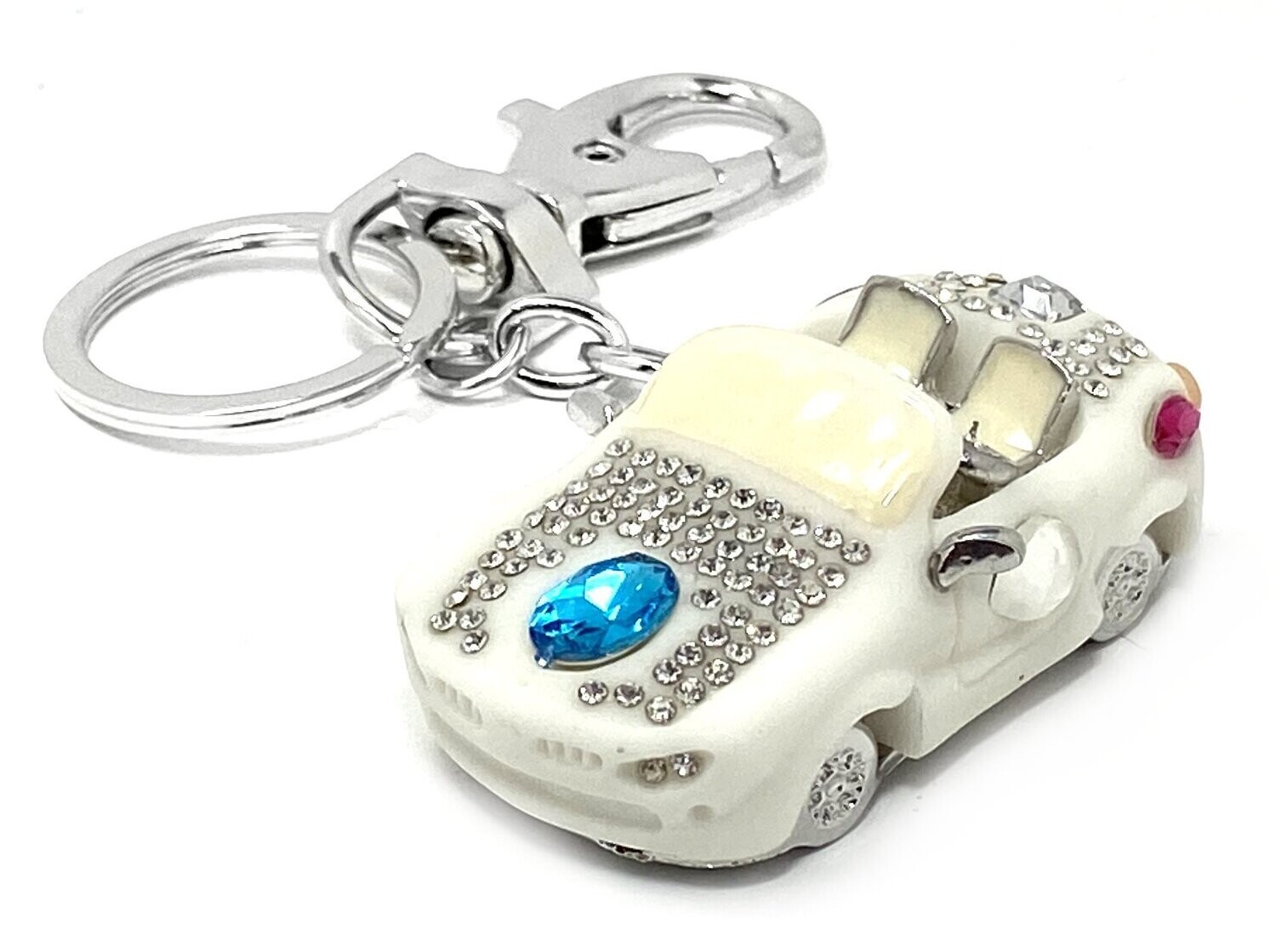 Schlüsselanhänger Cabrio mit Strass Weiss od Blau 6cm