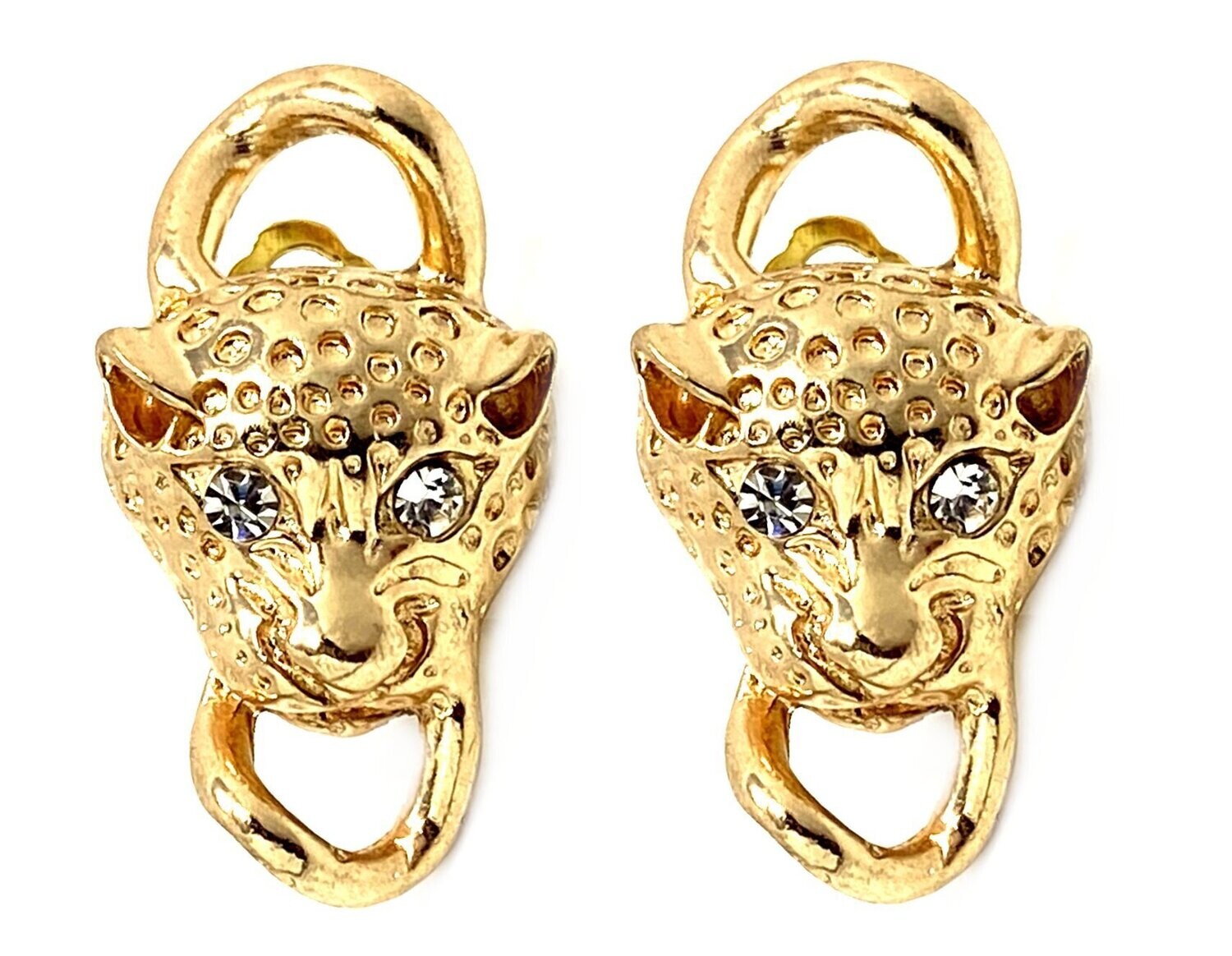 1 Paar Clips Ohrringe Leopardenkopf mit Strassaugen goldfarben 3,5cm