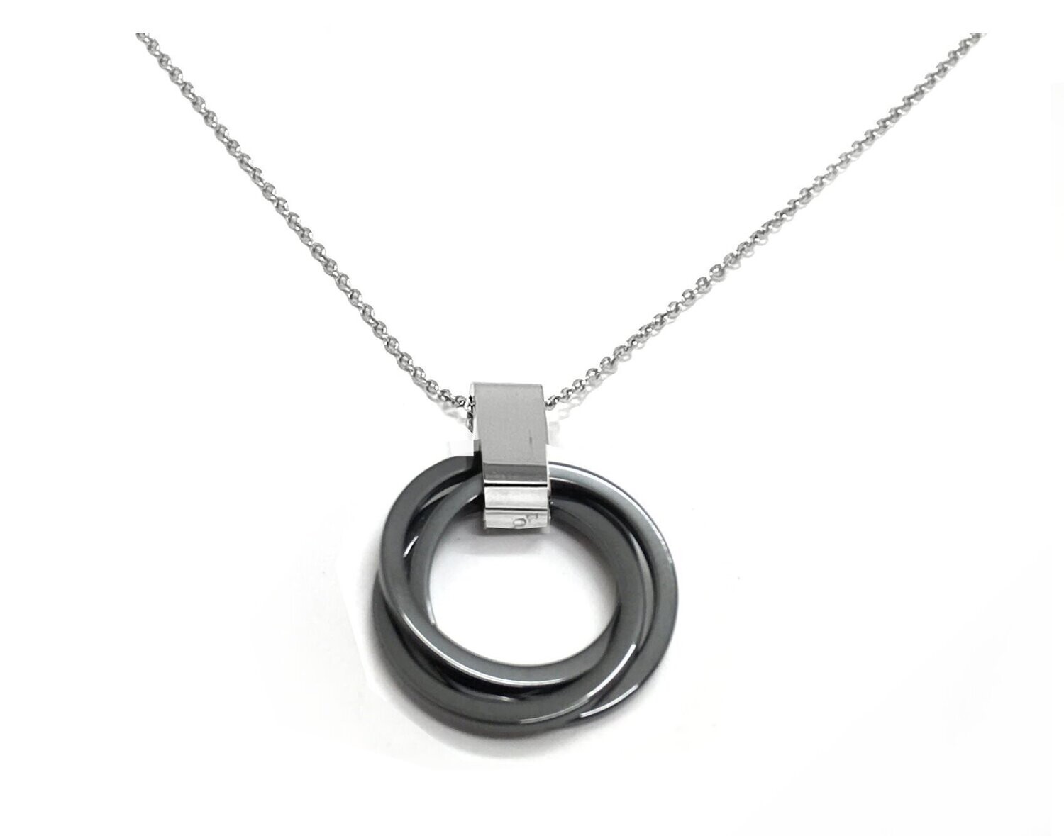 2teiliges Edelstahl Set Halskette und und Anhänger 3Kreise Weiß od Schwarz 45cm