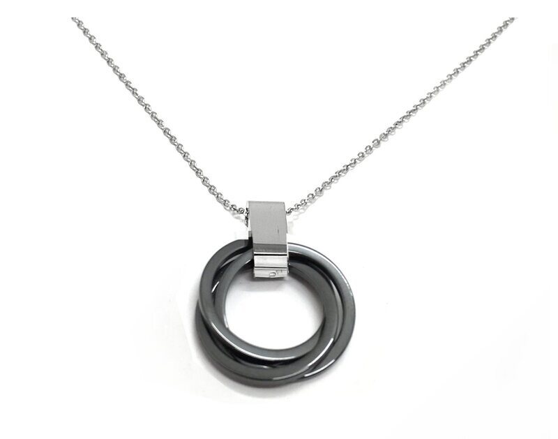2teiliges Edelstahl Set Halskette und und Anhänger 3Kreise Weiß od Schwarz 45cm 2teiliges Edelstahl Set Halskette und und Anhänger 3Kreise Weiß od Schwarz 45cm
