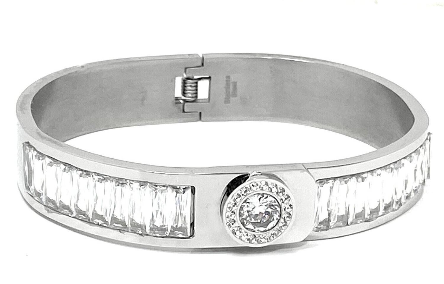 Edelstahl Armreif Armspange Silber mit Baguette Strass oval cm 1,2cm breit