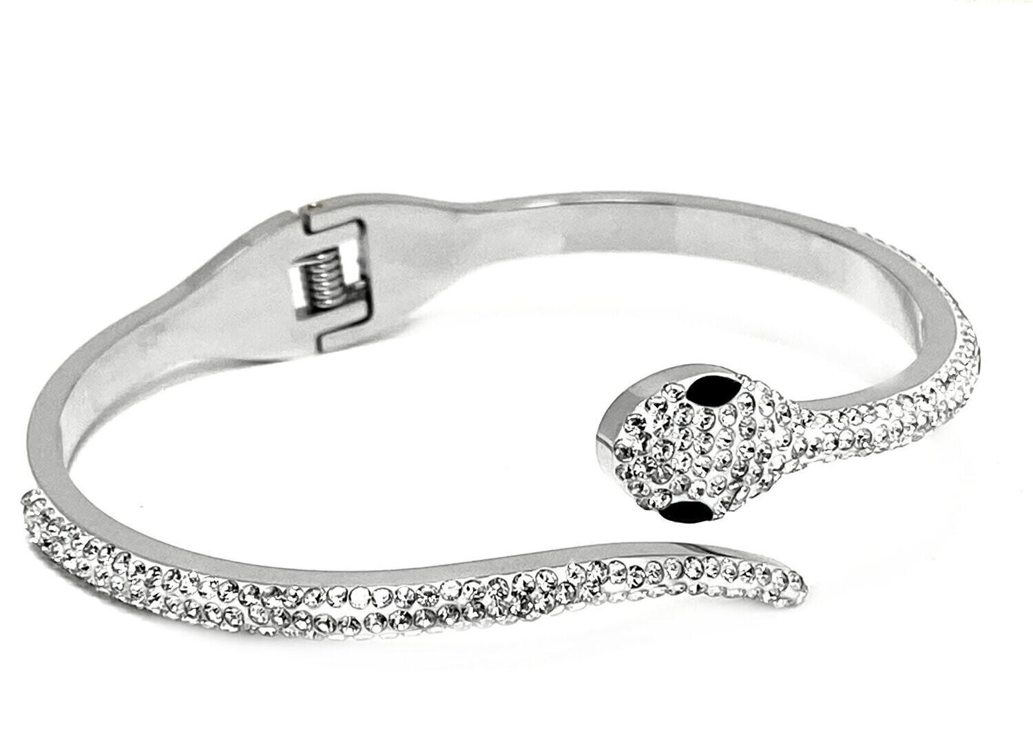 Offene Edelstahl Armspange Armreif Schlange mit Strass 1,5cm breit