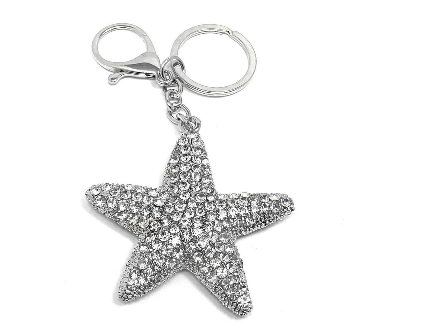 Schlüsselanhänger Taschenanhänger Seestern gold od silberfarben mit Strass 6cm