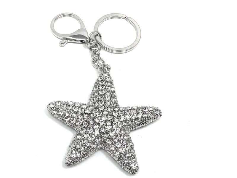Schlüsselanhänger Taschenanhänger Seestern gold od silberfarben mit Strass 6cm Schlüsselanhänger Taschenanhänger Seestern gold od silberfarben mit Strass 6cm