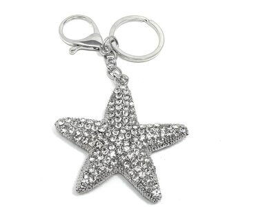 Schlüsselanhänger Taschenanhänger Seestern gold od silberfarben mit Strass 6cm Schlüsselanhänger Taschenanhänger Seestern gold od silberfarben mit Strass 6cm