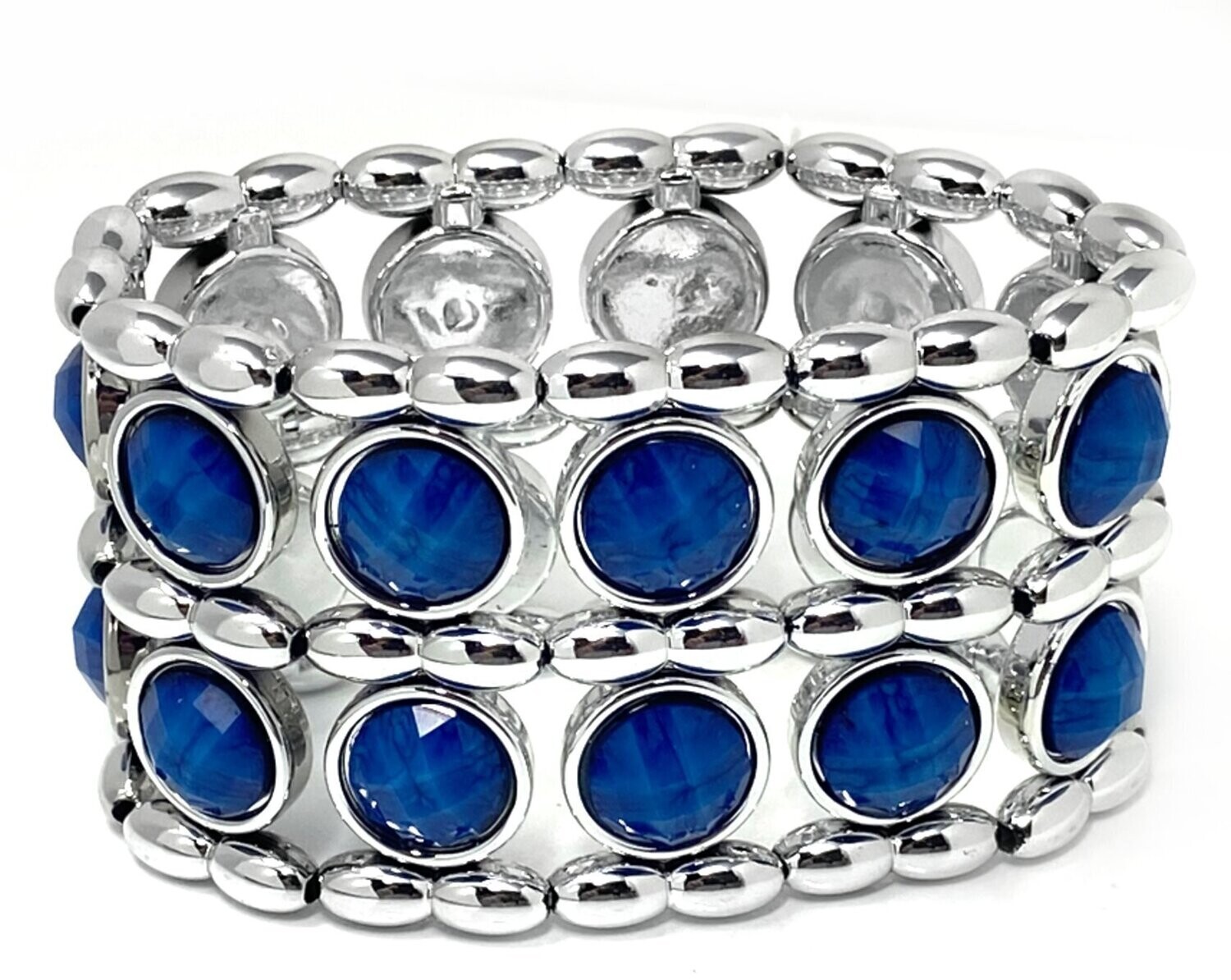 Modeschmuck Strecharmband Kunststoff in silberfarben mit Schmucksteinlook 5cm
