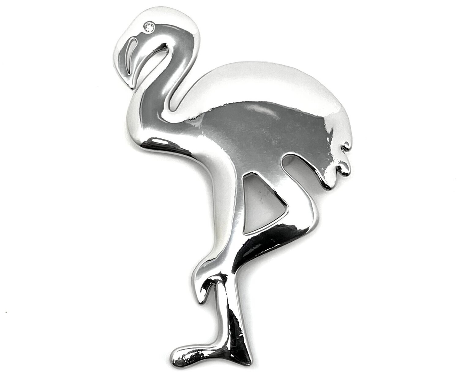 Brosche Schalclip Magnetclip Flamingo mit klarem Strass Silber 9cm