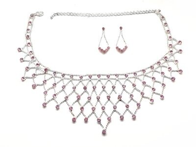 3teiliges Modeschmuck Set Halskette und Ohrringe Strass Netz 45cm 3teiliges Modeschmuck Set Halskette und Ohrringe Strass Netz 45cm