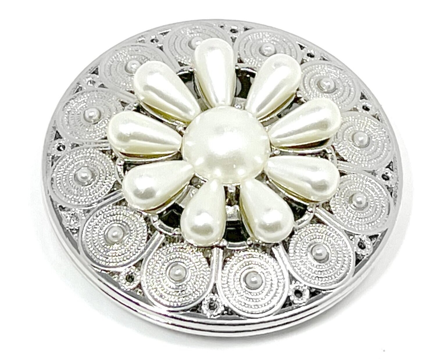 Brosche Schalclip Magnetclip mit Gravur und Perlen Traopfen Silber 4,5cm