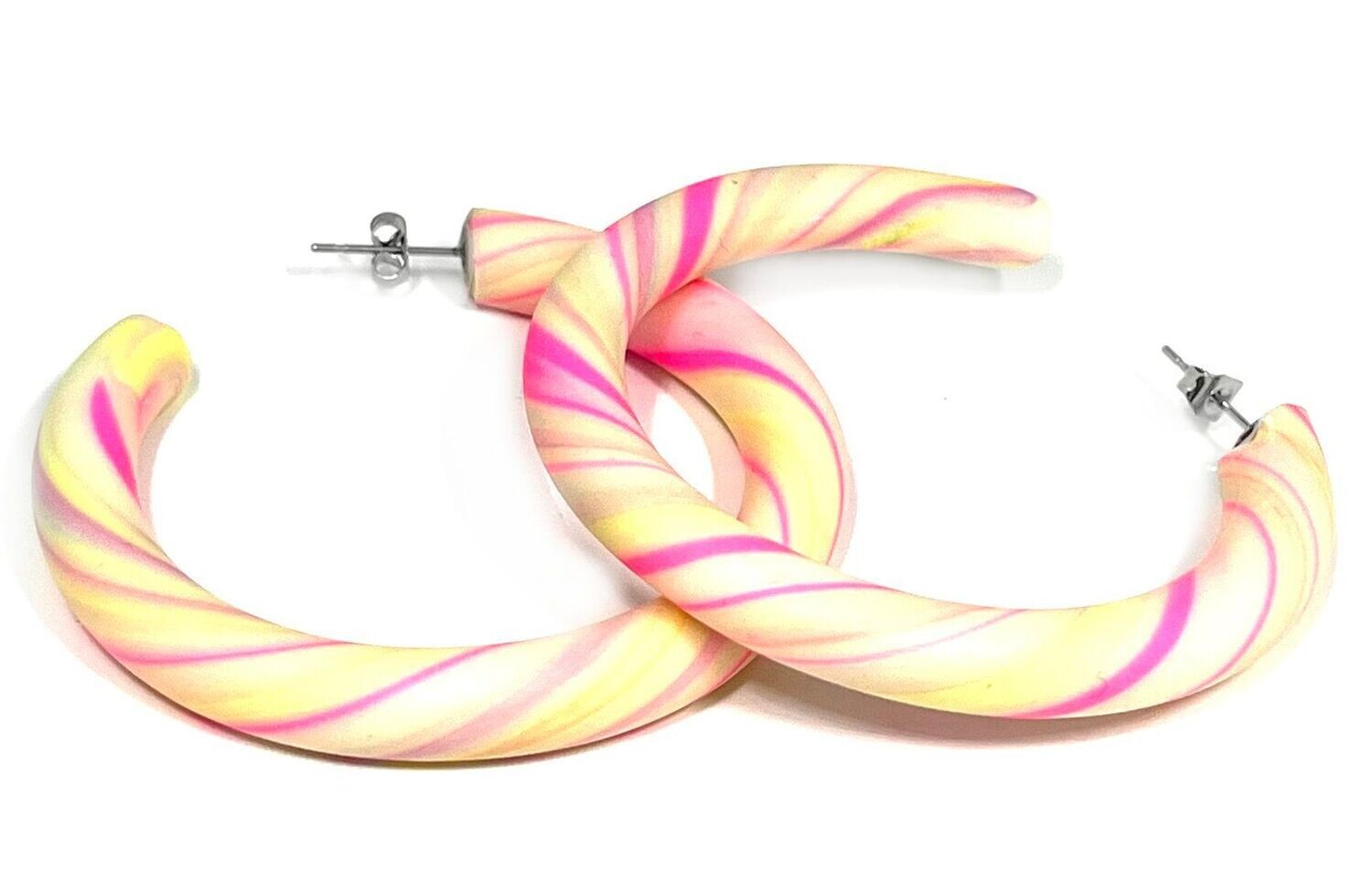 1 Paar Modeschmuck Stecker Creolen CANDY NACHTLEUCHTEND in Neonfarben 6cm