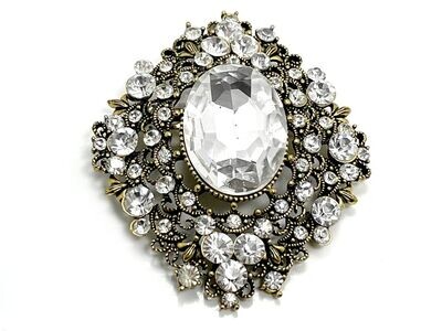 Brosche Anstecknadel Karo gold schwarz mit ovalem und rundem Strass 7cm Brosche Anstecknadel Karo gold schwarz mit ovalem und rundem Strass 7cm