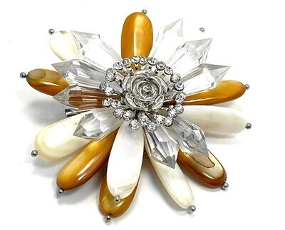 Brosche Anstecknadel Blüte mit Perlmuttperle und Strass Braun Grau Silber 7cm Brosche Anstecknadel Blüte mit Perlmuttperle und Strass Braun Grau Silber 7cm