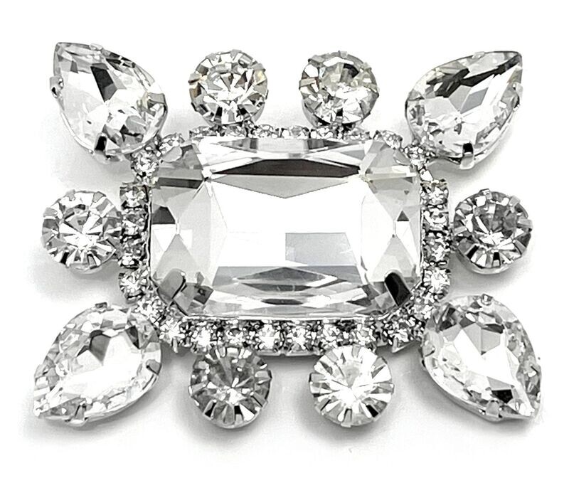 Brosche Anstecknadel Rechteckig silberfarben mit klaren Strass Tropfen 5cm Brosche Anstecknadel Rechteckig silberfarben mit klaren Strass Tropfen 5cm