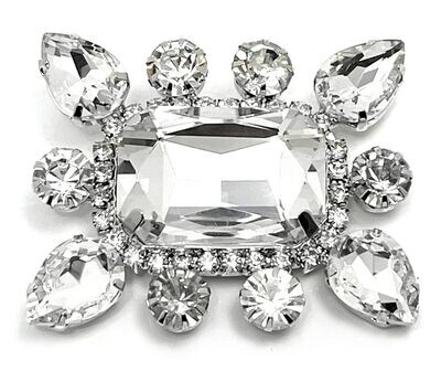 Brosche Anstecknadel Rechteckig silberfarben mit klaren Strass Tropfen 5cm Brosche Anstecknadel Rechteckig silberfarben mit klaren Strass Tropfen 5cm
