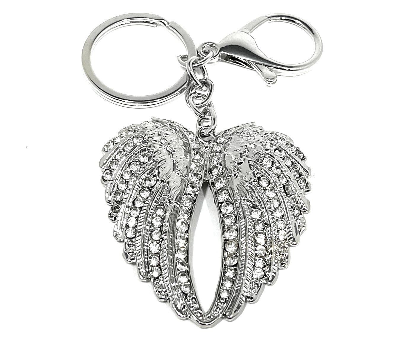 Schlüsselanhänger Taschenanhänger Angel Wings Silber mit Strass 6cm