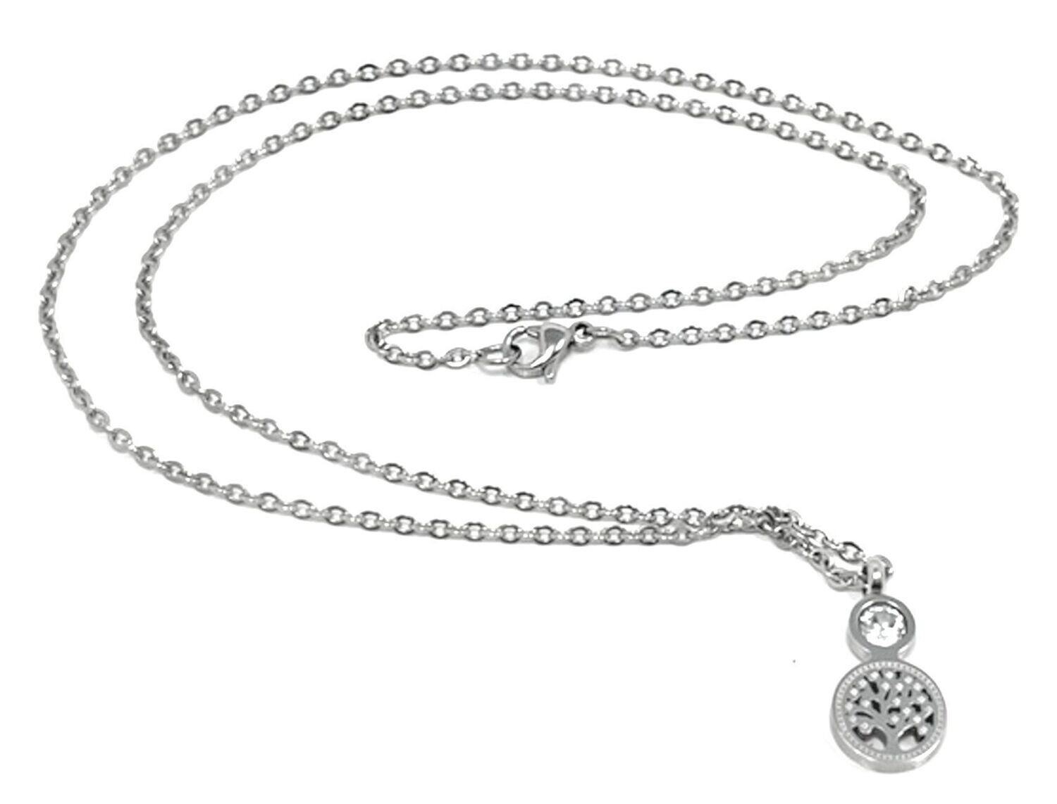 Edelstahl Ankerkette Halskette mit Lebensbaum Anhänger und Strass 50cm