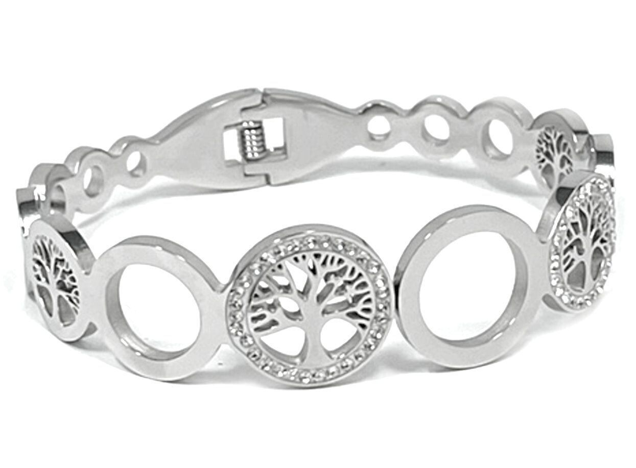 Edelstahl Armreif Armspange Silber mit Strass oval Lebensbaum 0,8 - 1,5cm breit