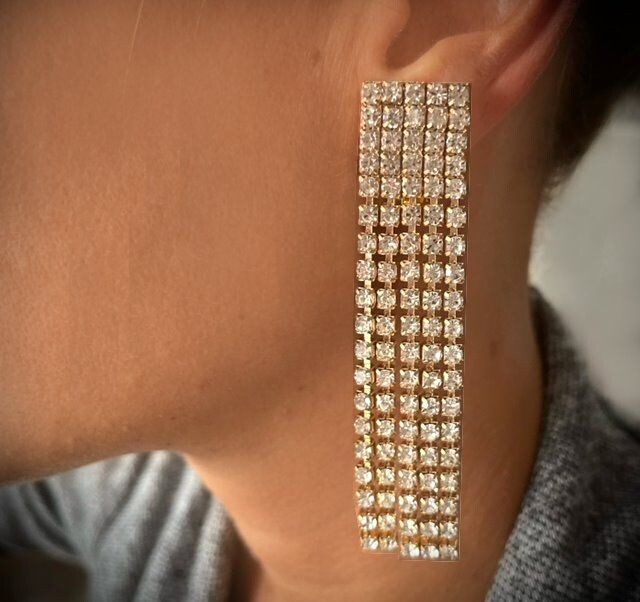 1 Paar Clips Ohrringe Chandelier NIGHTS mit Strass 8cm 1,8cm breit