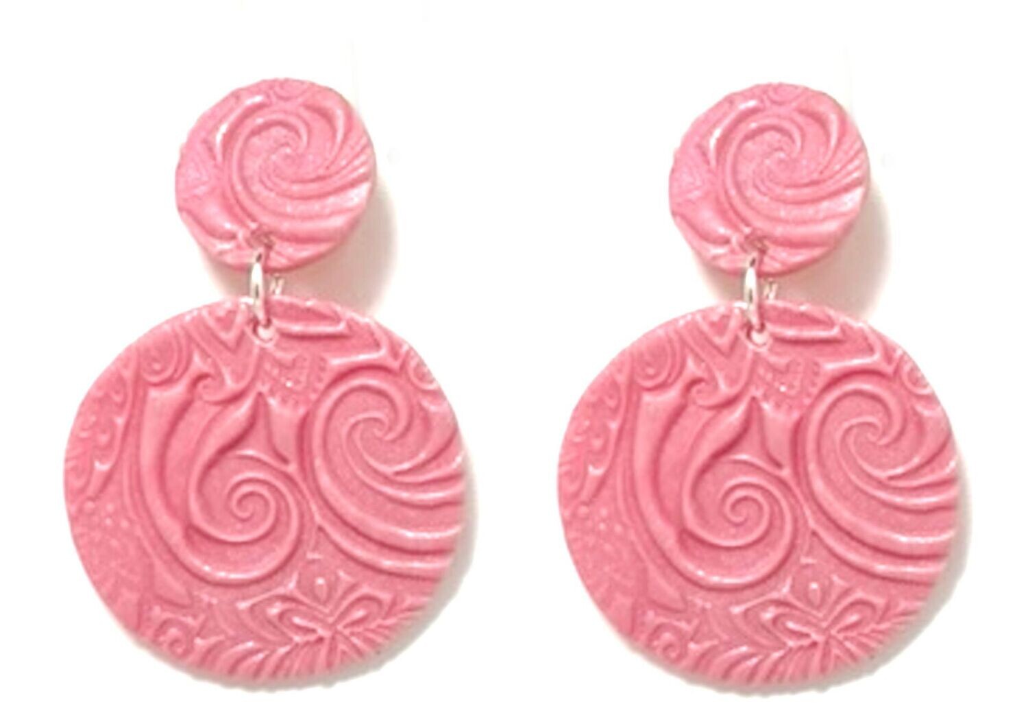 1 Paar Clips Ohrring Rosa mit Struktur Barb Style Chandelier Handarbeit  6cm