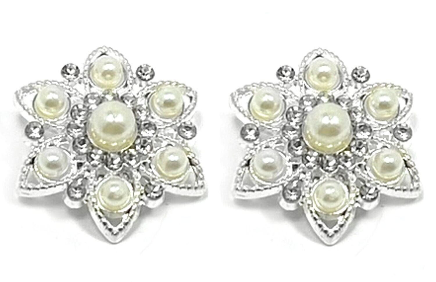1 Paar Modeschmuck Clips Ohrringe Silber Blüte mit Strass und  Perlen 2,5cm